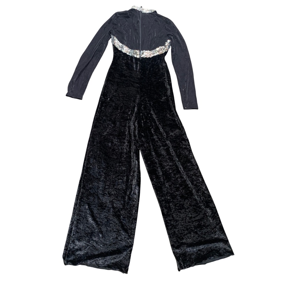 Colorifics Jumpsuit Medium Black Velvet Sequin Long Sleeve Made In Usa View 6